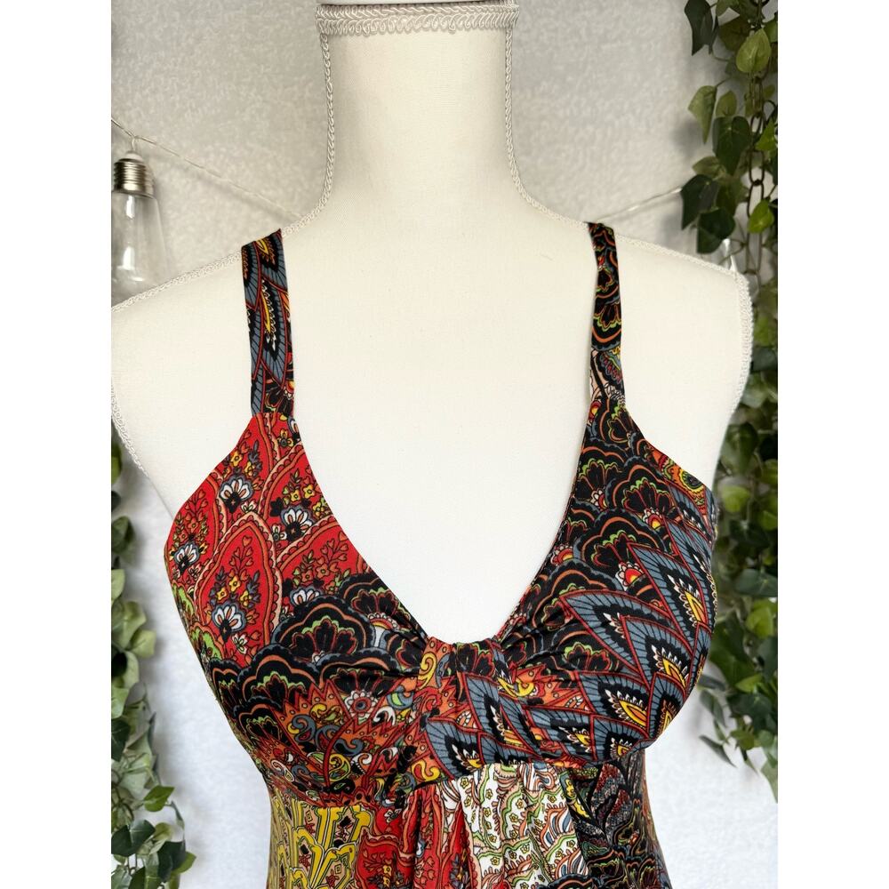 Raindrops by Papillon Black Orange Peacock Maxi Dress Women's Small - Picture 6 of 12